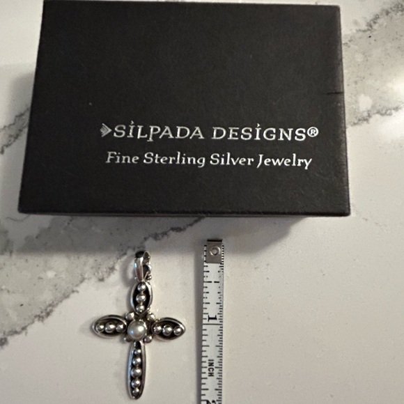 Silpada pearl cross pendant (S0971) 1 1/2”. SS 925 with popcorn type accents. - Picture 3 of 4